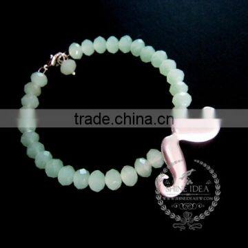 silver French moustache charm summer ice green faceted glass beads fashion women wiring bangle bracelet 6490039