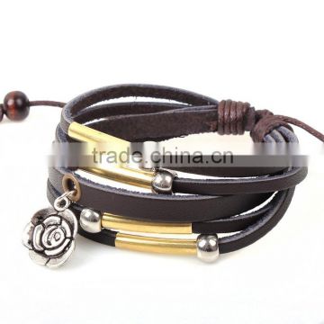 hot sale gold leather bracelet fashion leather bracelet with gold