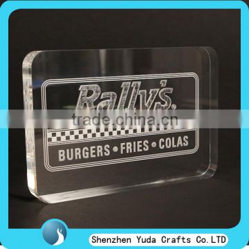 transparent etched acrylic block, custom perspex logo block with engraving