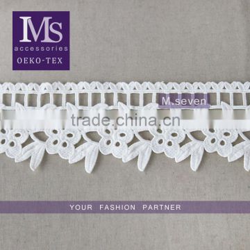 good quality polyester embroidery lace, embroidery lace designs in 9cm in white