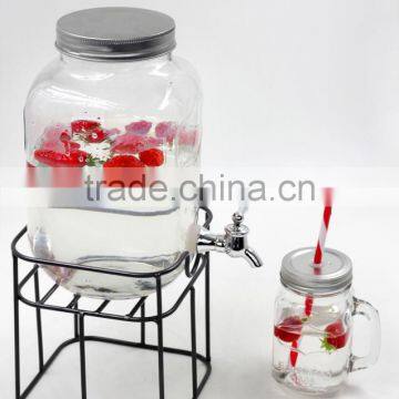 Wholesale Glass Beverage Dispenser Water Bottle With Iron Stand 3L