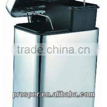 5L rectangular stainless steel foot pedal waste bin with two inner bins