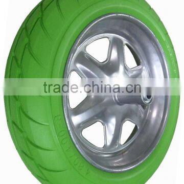 16" 4.00-10 FLAT FREE PU wheel with metal rim for wheelbarrows