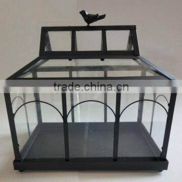 small sheet metal and glass greenhouse for plant