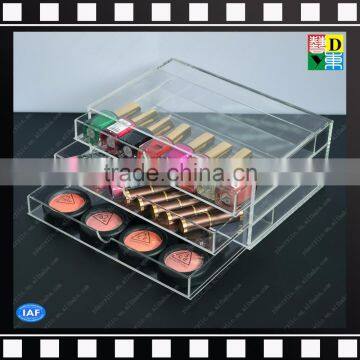 Fashion custom clear acrylic box makeup organizer display case with 3 drawers