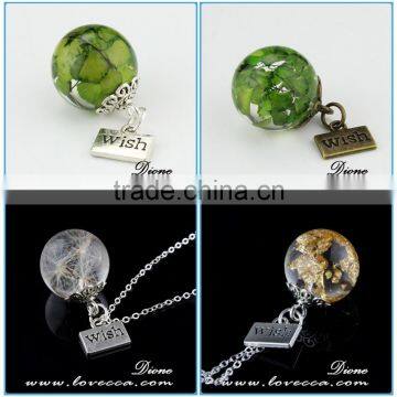 Antique bronze wish pendant jewelry, transparent clear 20mm dandelion resin ball for earring