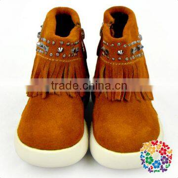 Children Boys And Girls Hard Sole Tassel Anke Boots Faux Suede Moccasin Shoes photo-2