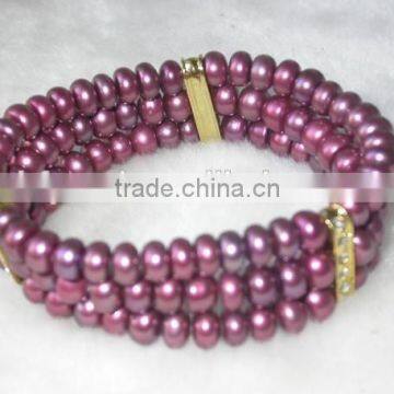 8-9mm button shape lavender freshwater pearl bracelet