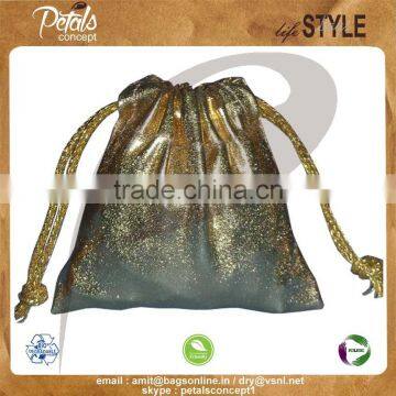 Mettalic fabric gift pouch with drawstring
