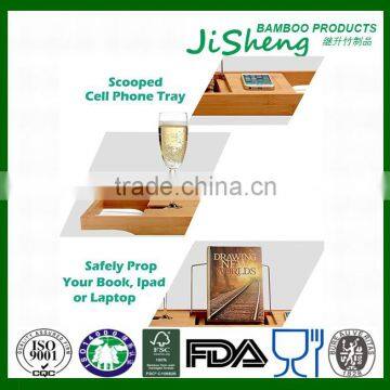 100% Bamboo Bathtub Caddy With Extendable Sides, Cellphone Tray & Integrated Wine Glass Holder photo-4
