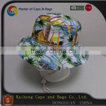 fashion bucket hat with heat transfer printed and string