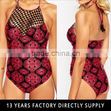 Wholesale summer sexy floral print mesh women quick dry bathing suit