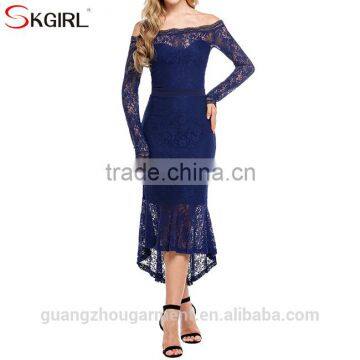 Women's off Shoulder Long Sleeve Floral Lace Mermaid Long Fish Tail Cocktail Evening Bodycon Dress photo-2