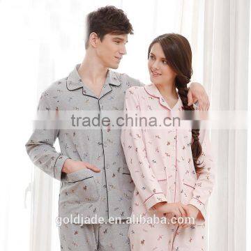 High Quality Couple Homewear Sleepwear Sets Stripe Flowers Cotton Pajama photo-2