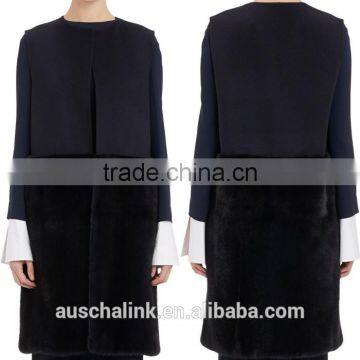 Women Black Round Neck Mink Fur Bottom Vests Customized photo-6
