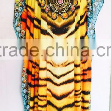 Long Satin digital crystal embellished lLEOPARD PRINT kaftan CAFTAN tunic poncho blouse