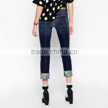 Ladies Denim Jeans Trouser Bottom With Embroidery Pattern photo-3