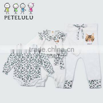 So Cute Leopard Printing Long Sleeve Fall Ruffle Doll Collar Cute Baby Girl Pics Picture Clothes Baby Gift Set
