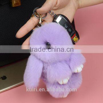 18cm 100% Real Genuine Rex Rabbit Furs Keychain Pendant Bag Car Charm Tag Cute Mini Rabbit Toy Doll Fur Monster Pom Pom Keychain photo-3
