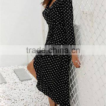 Evening Dress Long Sleeve Polka Dot Ruffle Wrap Women Maxi Dress Vestidos Beach Long Dress photo-6