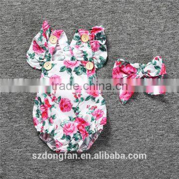 High Quality Summer Baby Girl Romper 100% Cotton Floral Printing Vintage Bubble Romper photo-2