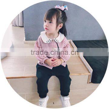 S17735A Autumn Spring Baby Girls Checked Ruched Collar Blouses photo-2
