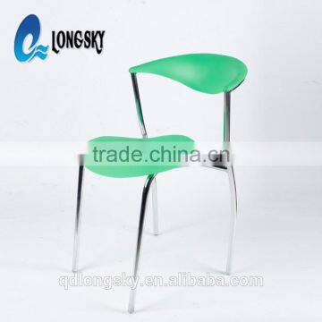 LS-4026A Plastic Blue Dining Chair Hotel Furniture Manufacturer in China Best Selling Iron Frame Blue Plastic Chair With Armrest photo-2