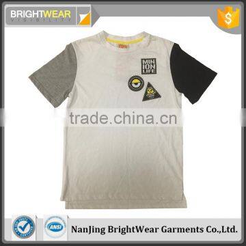 Hot sale kids neck ribbon cotton breathable soft jersey silk screen print three tone T-shirt