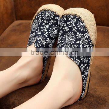 little flower black homemade linen sandals comfortable women woven shoe folk slippers/Chinese ethnic flavor casual linen shoes