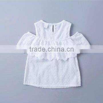 Wholesale Children Off Shoulder Full Blouse Design Solid Color Shirts Baby Girls New Style Lace Shirt