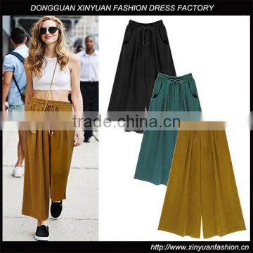 Women Elastic High Waist Plus Size Ladies Wide Leg Cropped Pants