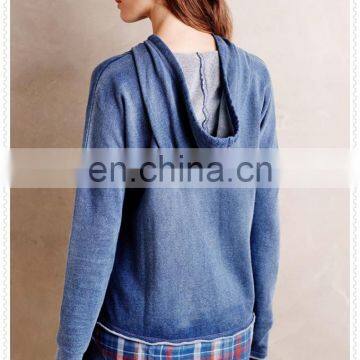 China Wholesale Women Clothes Layered Plaid Cotton Jersey Hoodie With Flannel Trim Manufacturers photo-3