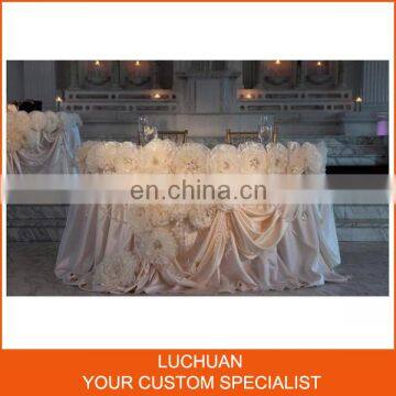 China Supplier Pink Rosette Table Skirting Designs for Wedding