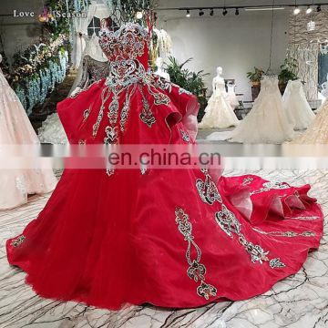 LS00360 red sweetheart beaded long train elegant party wear dresses for girls imported from china