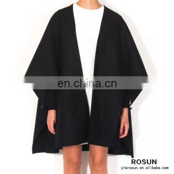 Women Black Wool round neck shawl pnocho sweater