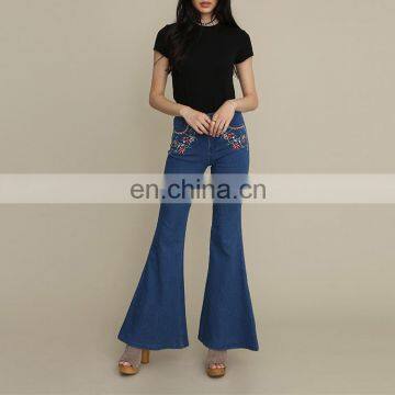 China Best New Design Embroidered Jeans Women Bell Bottoms