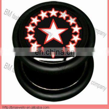 Pentagram Black Acrylic Crazy UV Ear Fake Plugs Wholesale Cheaper Cheater Body Piercing Jewelry