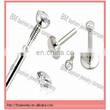 Stainless steel internally thread lip rings crystal body piercing jewelry