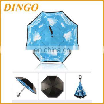 Customize Logo Double Layer Inside Out C Shape Handle Reverse Umbrella