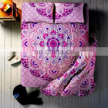 Indian Beautiful Pink Ombre Mandala Bed sheet Duvet Cover With 2 Pillow Cover full Set Queen Size Bedding Full Set