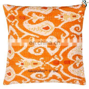 custom printing cushion covers Indian Handmade Throw Embroided Ikat Print Home Decor Sofa Pillow Case Kantha