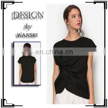 Latest eleganat ladies tops Twist Front design short sleeve tops for women 2016