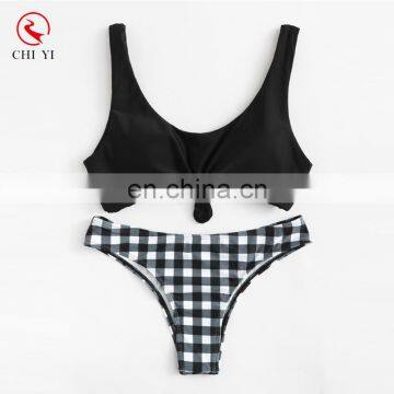 Gingham Knot Bikini Set For Women
