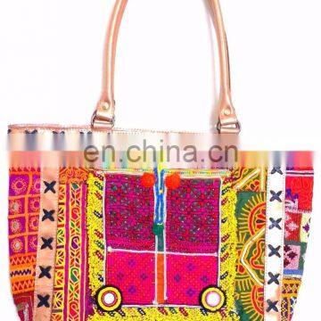 Vintage Banjara leather tote bag Hippie Ethnic Gypsy Tribal Boho Mirror work Hippie Hobo Coins Cowrie Women tote bag wholesale