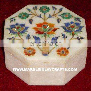 Octagonal Marble Carved Inlay Boxes