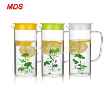 Borosilicate 1000ml straight hot cold glass pitcher with handle and lid