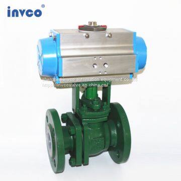 INVCO Fluorine Lined Ball Valve With Pneumatic Actutor ,lining Fluorine Ball Valve With Flange End
