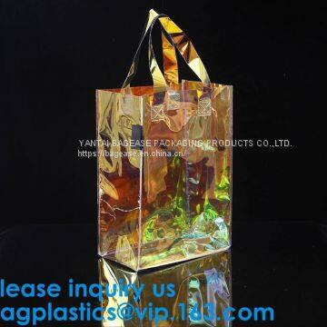 Clear Vinyl Neon Hue Mini Tote Bag, fashion handbag transparent clear neon PVC tote bag, shopping beach bag tote bag