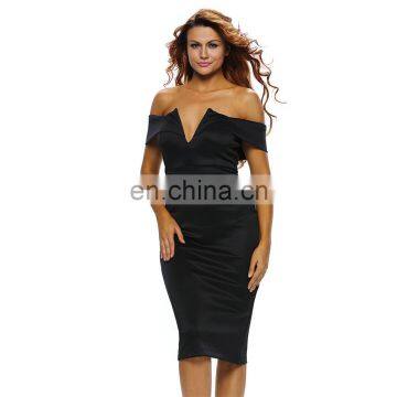 High Quality Women Sexy Off Shoulder V Neck Casual Dress Women Elegant Bodycon Pencil Summer Dress photo-2