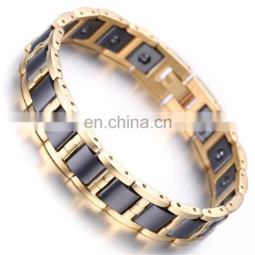 Gold Tungsten And Ceramics Carbide Magnetic Therapy Link Bracelet for Arthritis Pain Relief